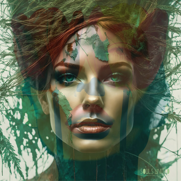「FOREST WOMAN - SOUL…」というタイトルのデジタルアーツ Poptonicartによって, オリジナルのアートワーク, デジタルコラージュ