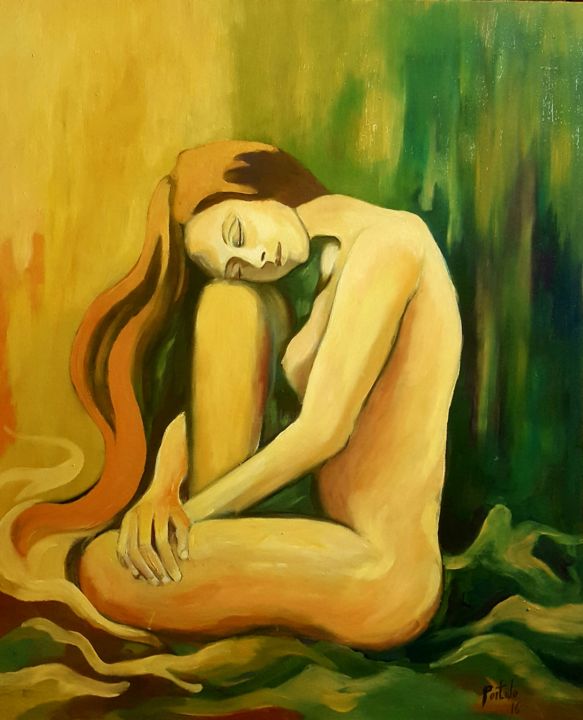 Painting titled "Desnudo de mujer II" by Portalo, Original Artwork, Oil