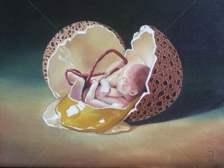 Painting titled "Fetus" by Pedro Portela, Original Artwork, Oil