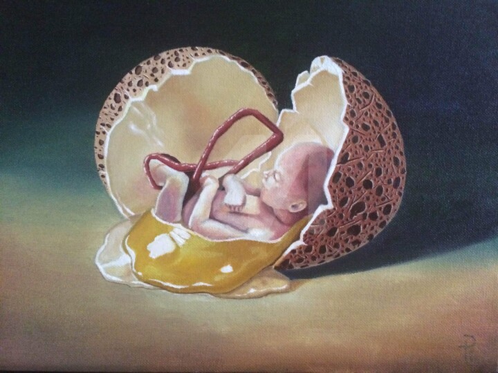 Painting titled "Fetus" by Pedro Portela, Original Artwork, Oil