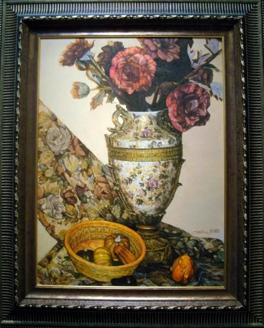 绘画 标题为“静物油画，（古色 花韵）” 由Thai Lin, 原创艺术品, 油