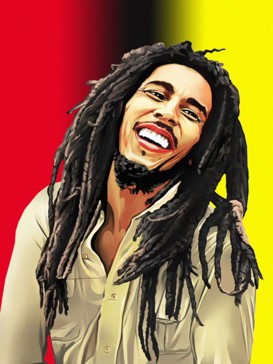 Digital Arts titled "Bob Marley" by Montana Giuseppe Pinô, Original Artwork, Digital Painting