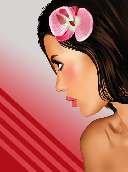 Digital Arts titled "Portrait Flower" by Montana Giuseppe Pinô, Original Artwork, Digital Painting