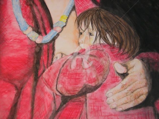 Painting titled "MATERNITE TENDRESSE" by Murielle Faure, Original Artwork