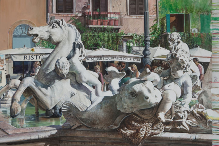 Painting titled "Piazza-Navona_Italia" by Portugal Ir, Original Artwork, Watercolor
