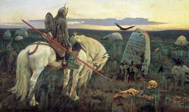 Malerei mit dem Titel "Knight at the Cross…" von Rossen, Original-Kunstwerk, Öl