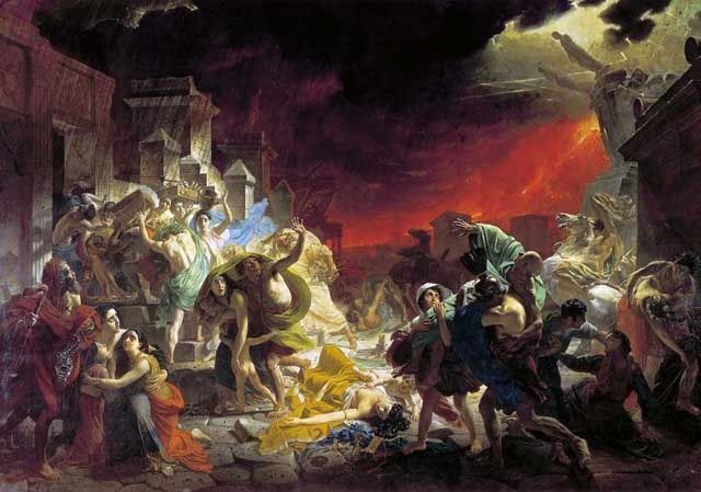 Malerei mit dem Titel "Last Day of Pompeii" von Rossen, Original-Kunstwerk, Öl