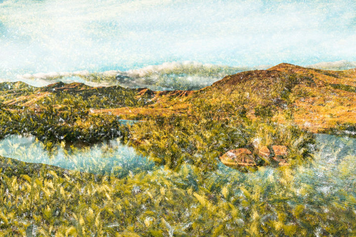 Digitale Kunst mit dem Titel "Berge in Blättern" von Sigrid Gombert, Original-Kunstwerk, Digitale Malerei