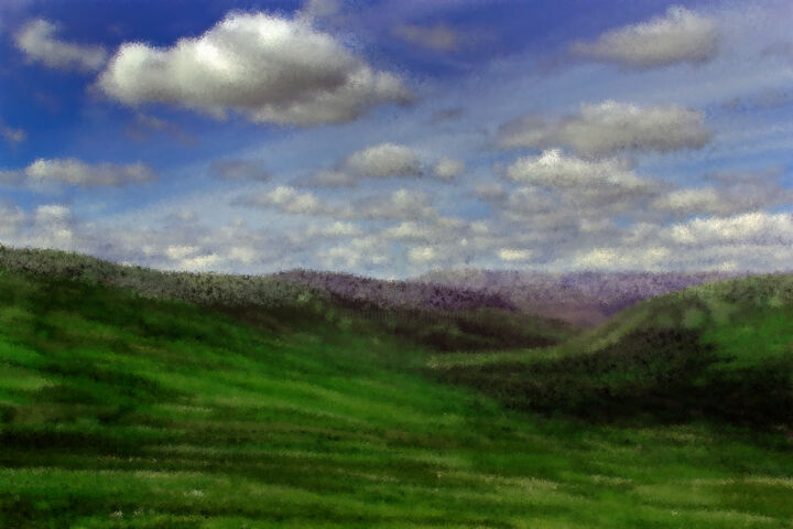 Digital Arts titled "Landschaft jede Sek…" by Sigrid Gombert, Original Artwork, Digital Painting