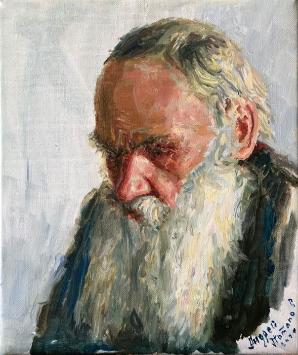 Painting titled "Lev Tolstoy." by Andrey Potapov, Original Artwork, Oil