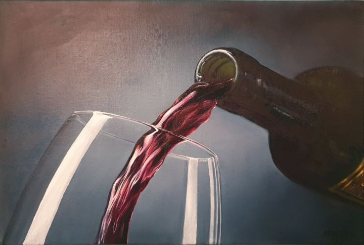 Painting titled "Red wine" by Сергей Потапов, Original Artwork, Oil
