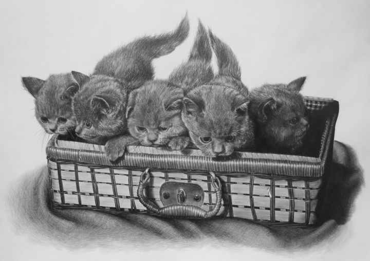 Drawing titled "Guests" by Eduard Potashev, Original Artwork, Pencil