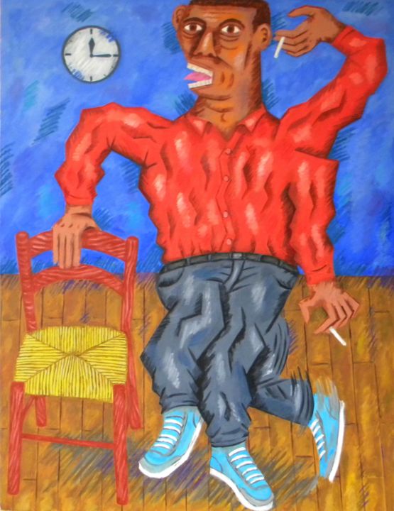 Painting titled "personnage en mouve…" by Roberto Poteau, Original Artwork, Acrylic
