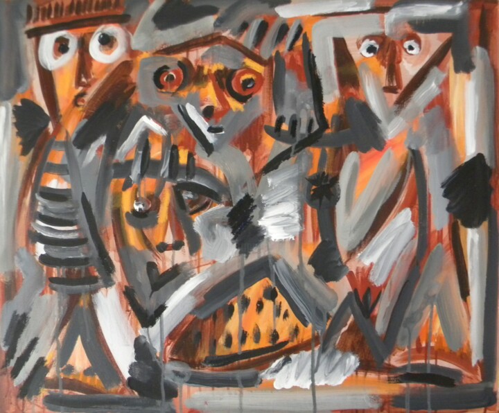 Pintura intitulada "têtes 1" por Roberto Poteau, Obras de arte originais, Acrílico Montado em Armação em madeira