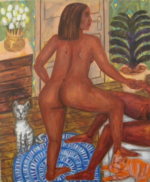 Pintura intitulada "sexe sur le canapé…" por Roberto Poteau, Obras de arte originais, Acrílico Montado em Armação em madeira