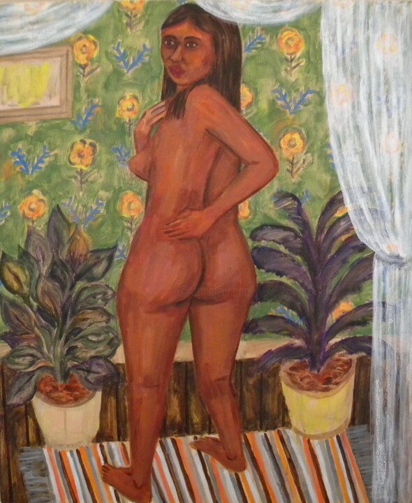 Painting titled "nue de dos" by Roberto Poteau, Original Artwork, Acrylic Mounted on Wood Stretcher frame