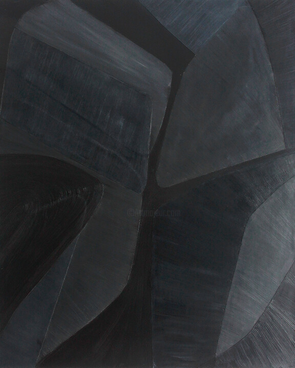 Painting titled "Black Series No. 07" by Urszula Potemkowska, Original Artwork, Oil Mounted on Wood Stretcher frame