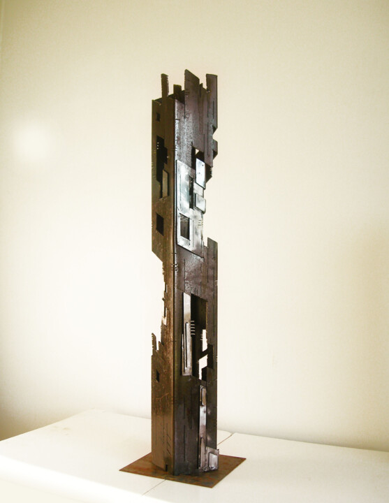 Sculpture titled "Futuristic Building" by Jerome Poumes, Original Artwork, Metals