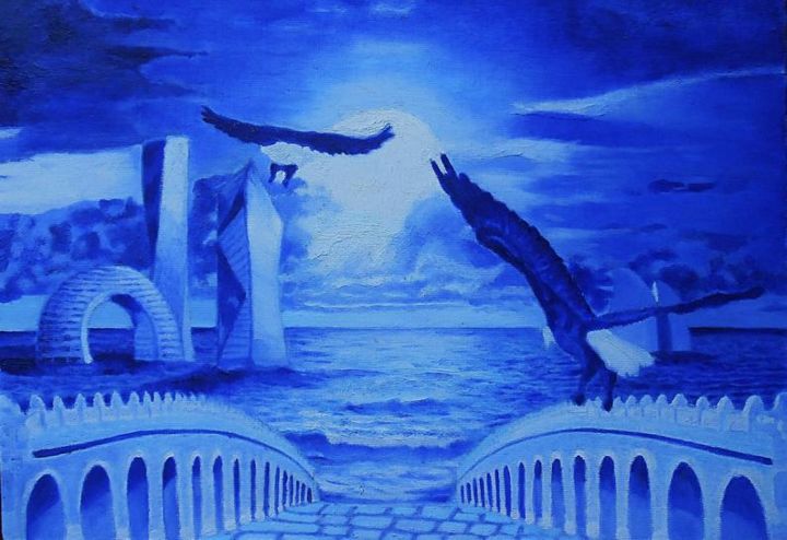 Peinture intitulée "NIGHT SEA An origin…" par Celeste Skyhawer, Œuvre d'art originale