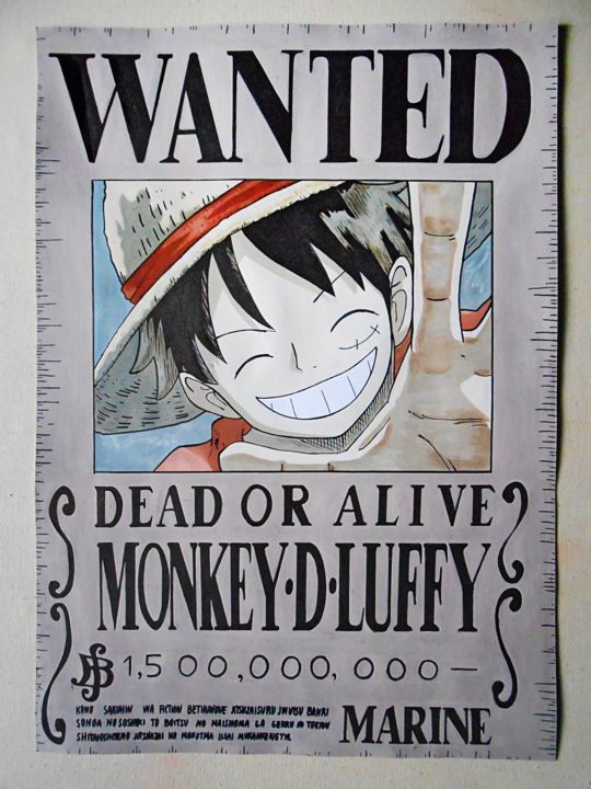 Monkey D Luffy Wanted Poster, One Piece , Painting by Celeste