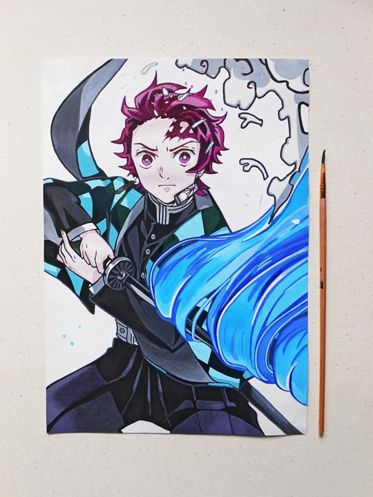 Painting titled "Tanjirou Kamado Kim…" by Celeste Skyhawer, Original Artwork, Gouache