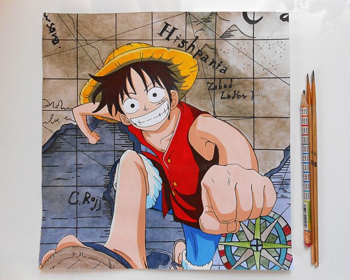 Painting titled "Luffy color drawing…" by Celeste Skyhawer, Original Artwork, Gouache