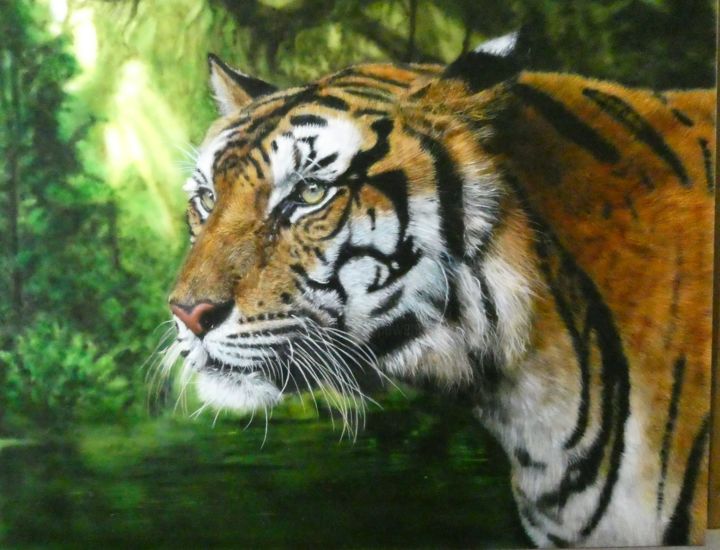 "Tiger 2021" başlıklı Tablo Maria Arias tarafından, Orijinal sanat, Hava fırçası