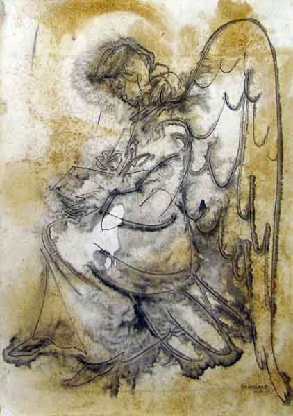 Pittura intitolato "Angel writer" da Aleksey Poyaganov, Opera d'arte originale