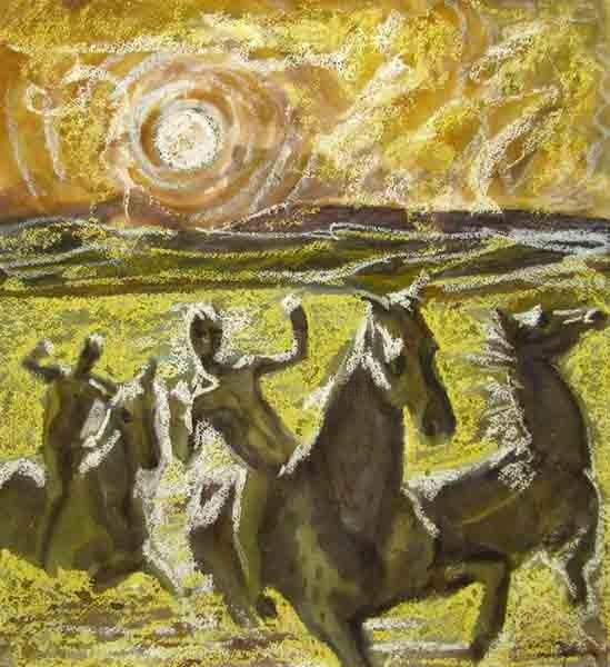Painting titled "Swimming horses" by Aleksey Poyaganov, Original Artwork