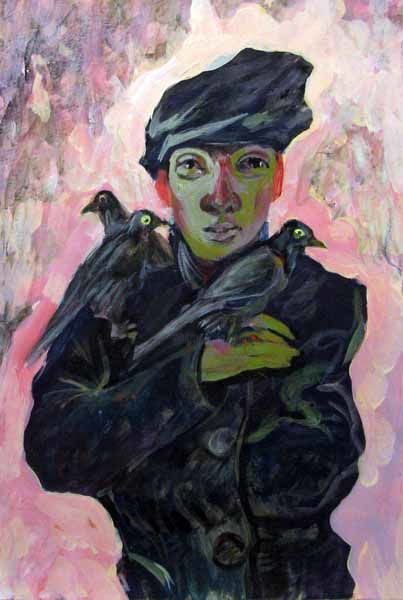 Painting titled "Птицелюб/Bird lover" by Aleksey Poyaganov, Original Artwork