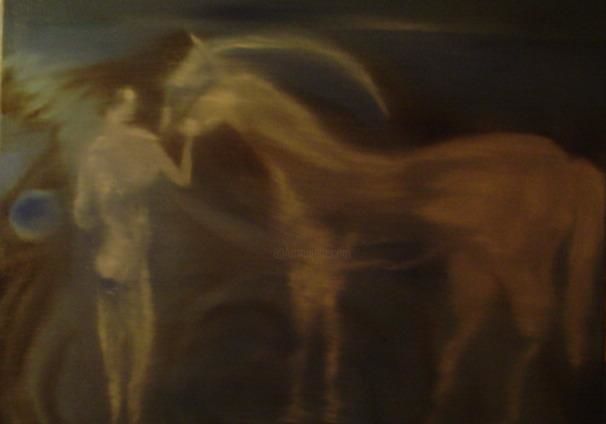 Peinture intitulée "Lune licorne" par Paul Padin, Œuvre d'art originale,
