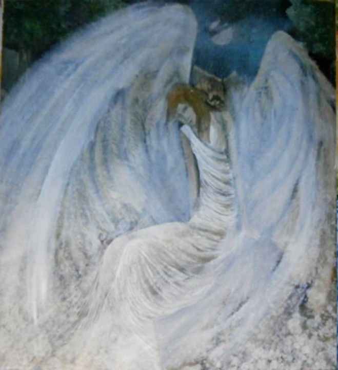 Peinture intitulée "brûme,nuit,ange et…" par Pierre Paul Parmentier, Œuvre d'art originale, Huile