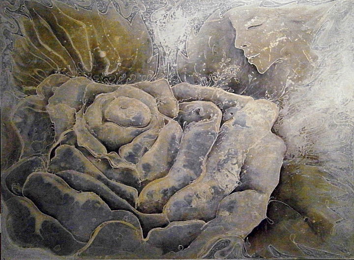 Painting titled "l'impossible rose b…" by Pierre Paul Parmentier, Original Artwork, Oil