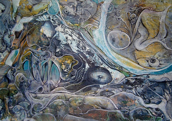 Painting titled "biomorphisme-abstra…" by Pierre Paul Parmentier, Original Artwork, Oil
