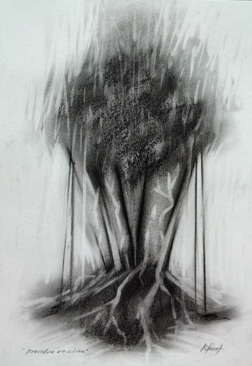 Dessin intitulée "echar raíces" par Pablo Quert, Œuvre d'art originale, Conté