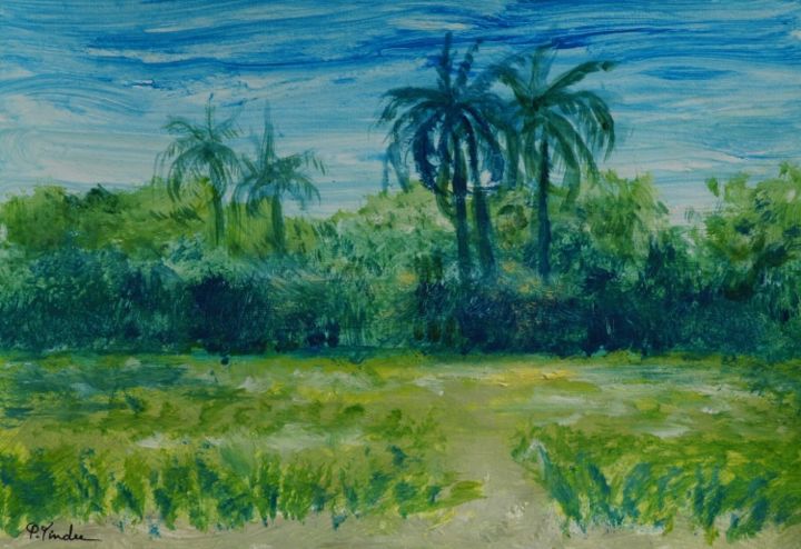 Pintura titulada "Coconut Trees" por Pracha Yindee, Obra de arte original, Acrílico