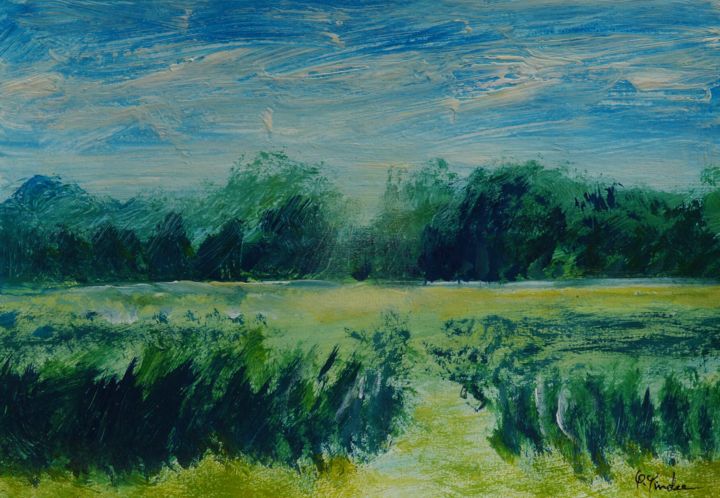 Картина под названием "Meadow" - Pracha Yindee, Подлинное произведение искусства, Акрил