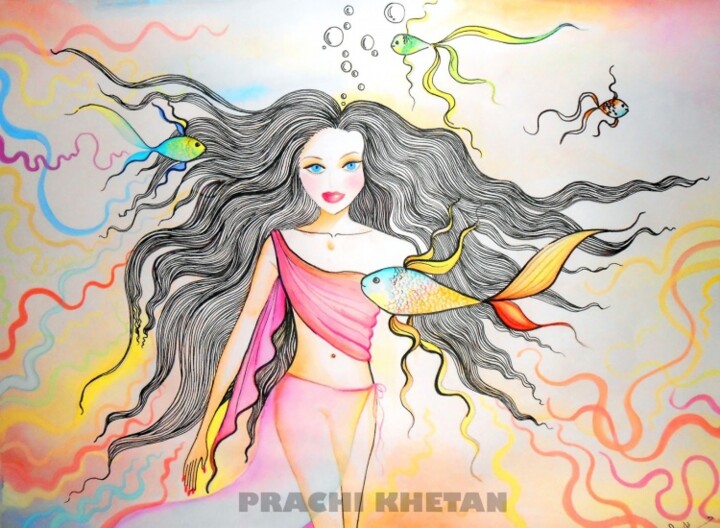 Painting titled "TEARS DROWN ME DEEP" by Prachi Khetan, Original Artwork, Oil