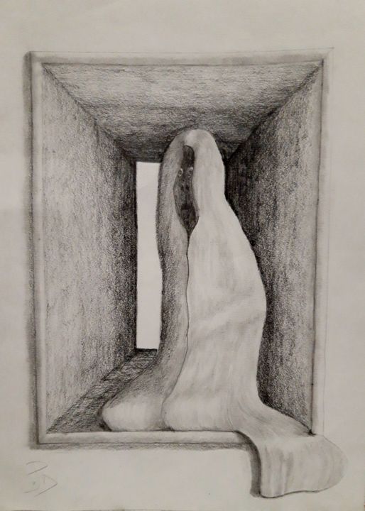 Drawing titled "Fear" by Practica Diy, Original Artwork, Pencil