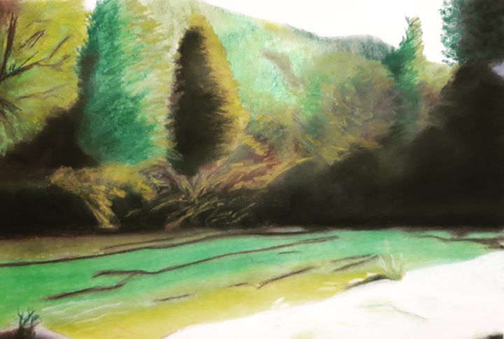 Painting titled "River" by Practica Diy, Original Artwork, Pastel