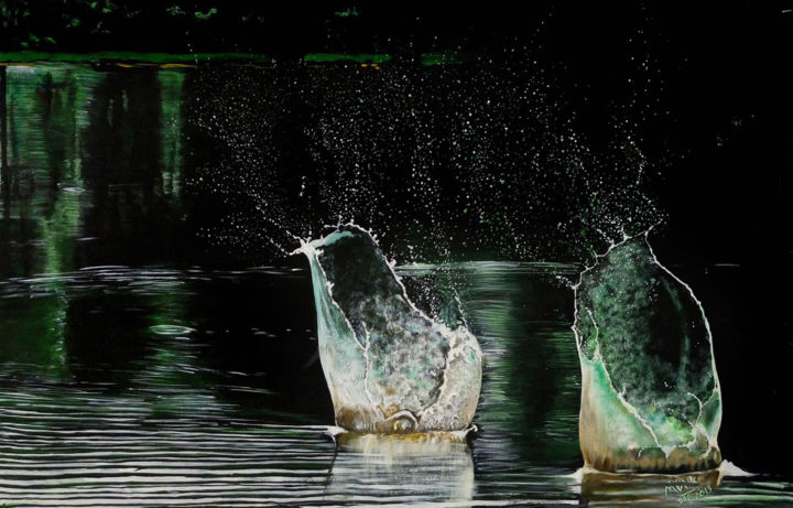 Peinture intitulée "Water Vessels" par Prakash Mena, Œuvre d'art originale, Acrylique Monté sur Châssis en bois