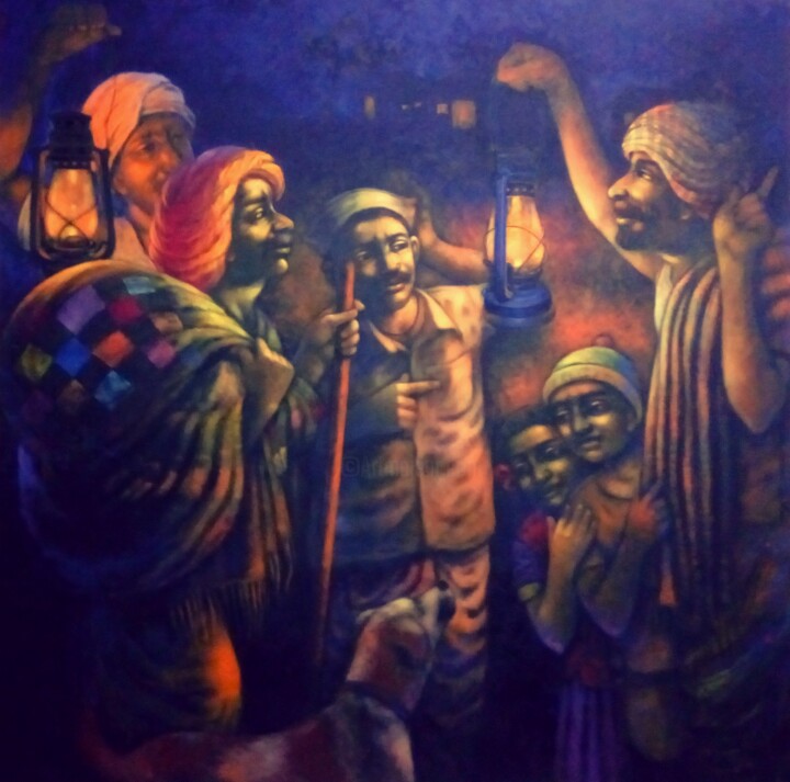 Painting titled "Blue Night" by Pramod Apet, Original Artwork, Acrylic