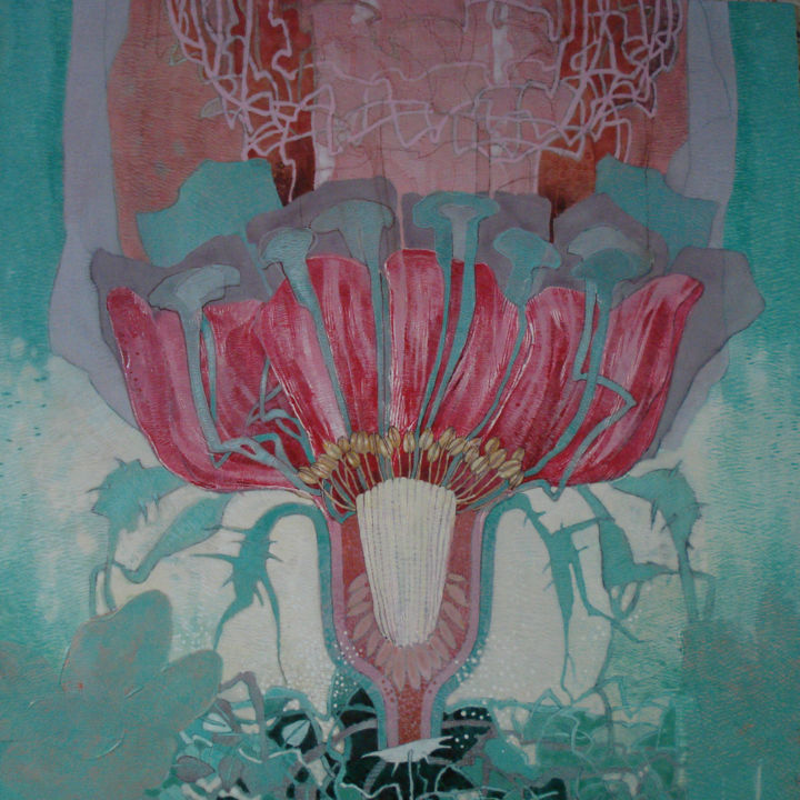 Painting titled "NATURE 2016 Interior" by Prangopal Ghosh, Original Art, Acrylic Mounted on Cardboard