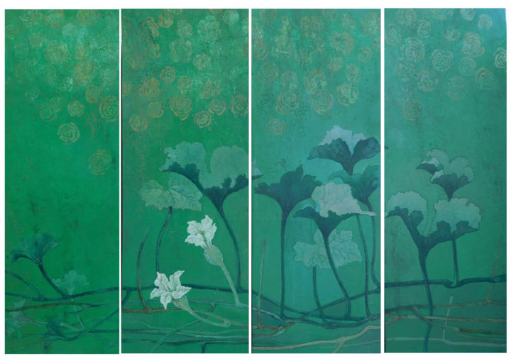 Painting titled "NATURE 2018 Green v…" by Prangopal Ghosh, Original Art, Acrylic Mounted on Cardboard