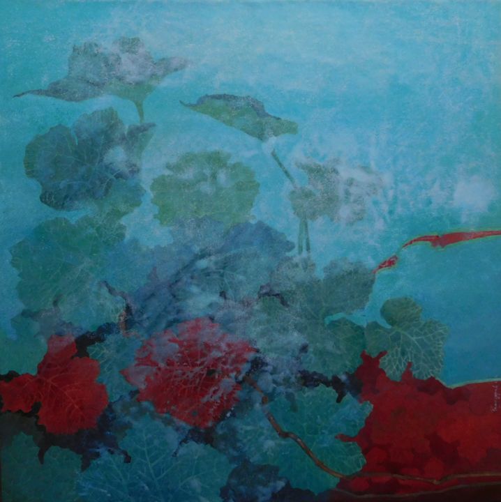 Painting titled "NATURE 2018 red spi…" by Prangopal Ghosh, Original Art, Acrylic Mounted on Cardboard