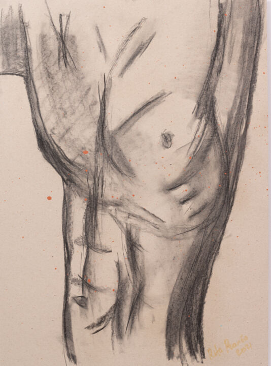 Drawing titled "Body study of male…" by Rita Pranca, Original Artwork, Chalk