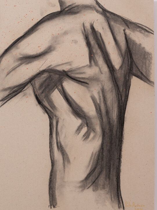 Drawing titled "Body study of male…" by Rita Pranca, Original Artwork, Chalk