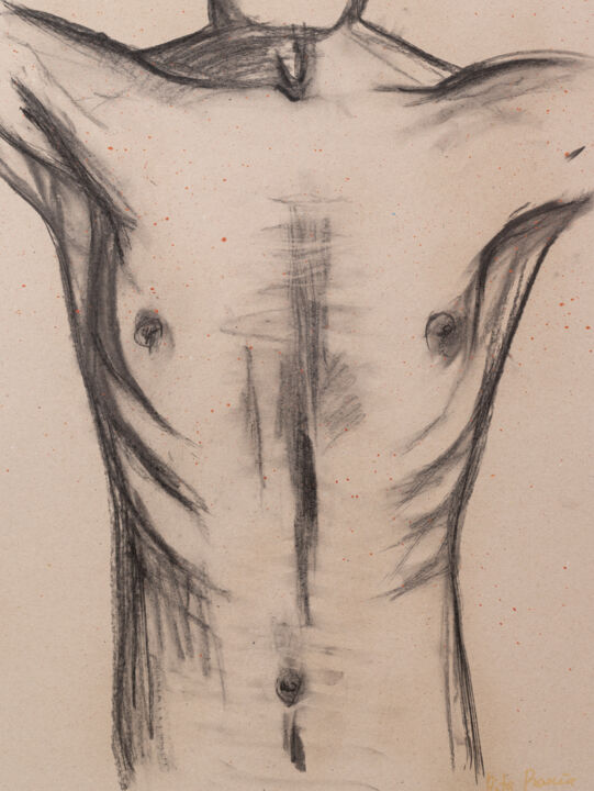 Drawing titled "Body study of male…" by Rita Pranca, Original Artwork, Chalk