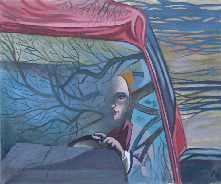 "Driving red car" başlıklı Tablo Rita Pranca tarafından, Orijinal sanat, Petrol