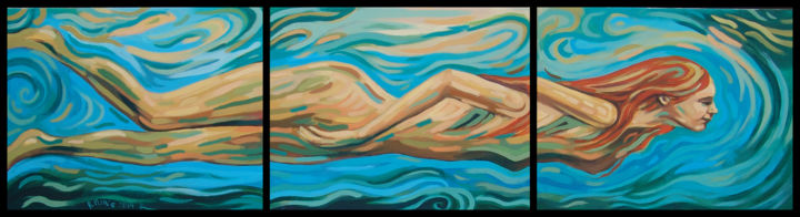 Malerei mit dem Titel "Underwater-swimmer-…" von Rita Pranca, Original-Kunstwerk, Acryl